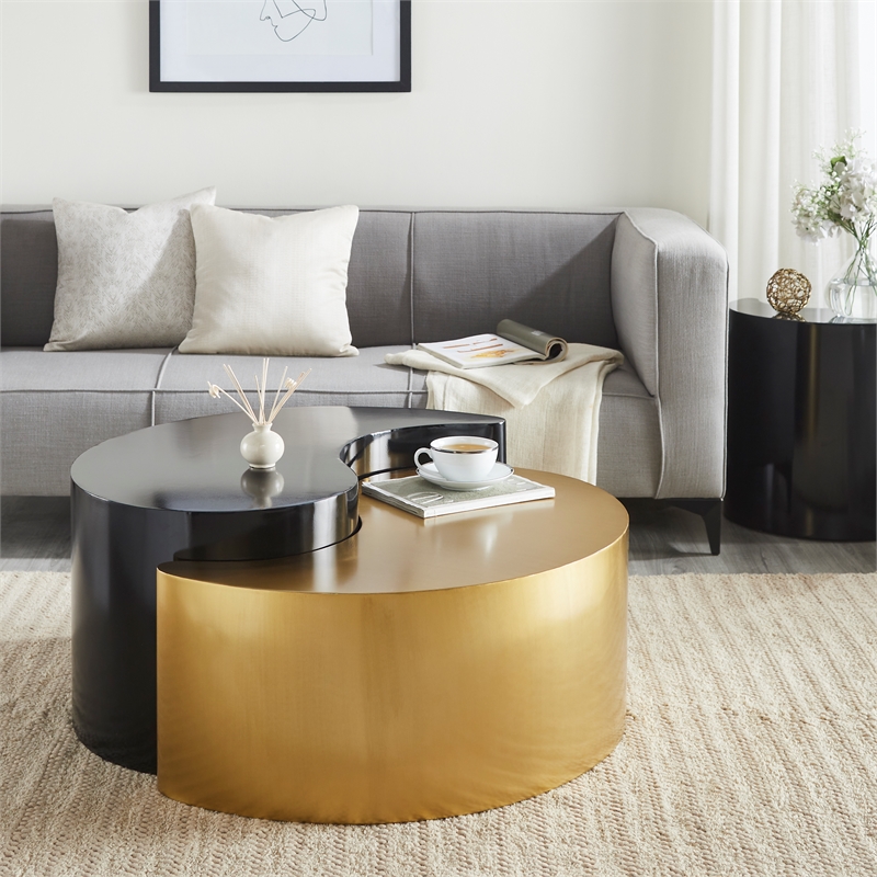 Ying Yang Modern Iron Sheet Frame Round Coffee Table in Black and Gold