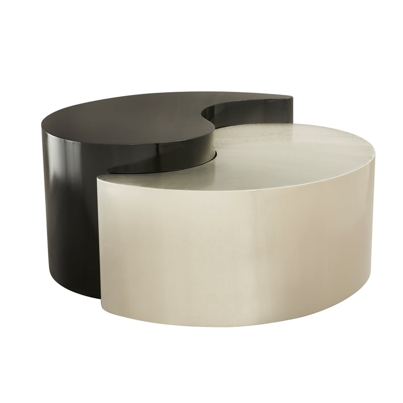 Ying Yang Modern Iron Sheet Frame Round Coffee Table in Black and Silver