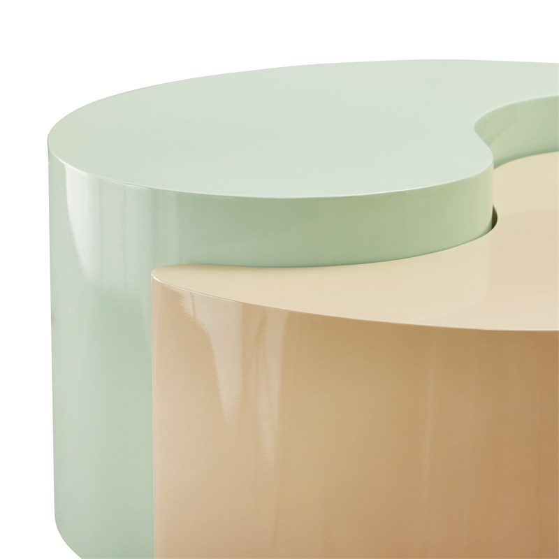 Ying Yang Modern Iron Sheet Frame Round Coffee Table in Mint and Taupe