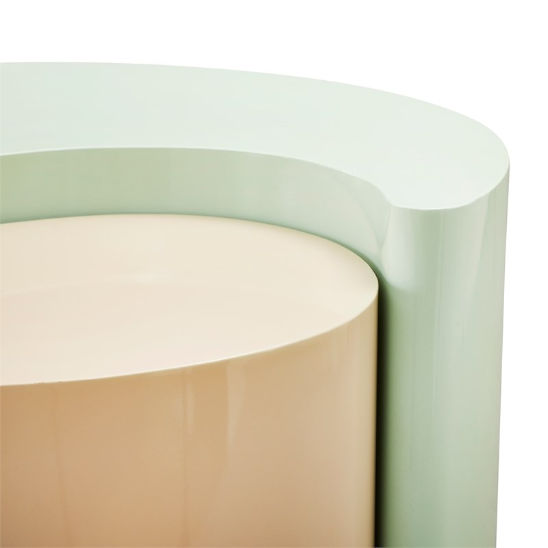 Ying Yang Modern Iron Sheet Frame Round Coffee Table in Mint and Taupe