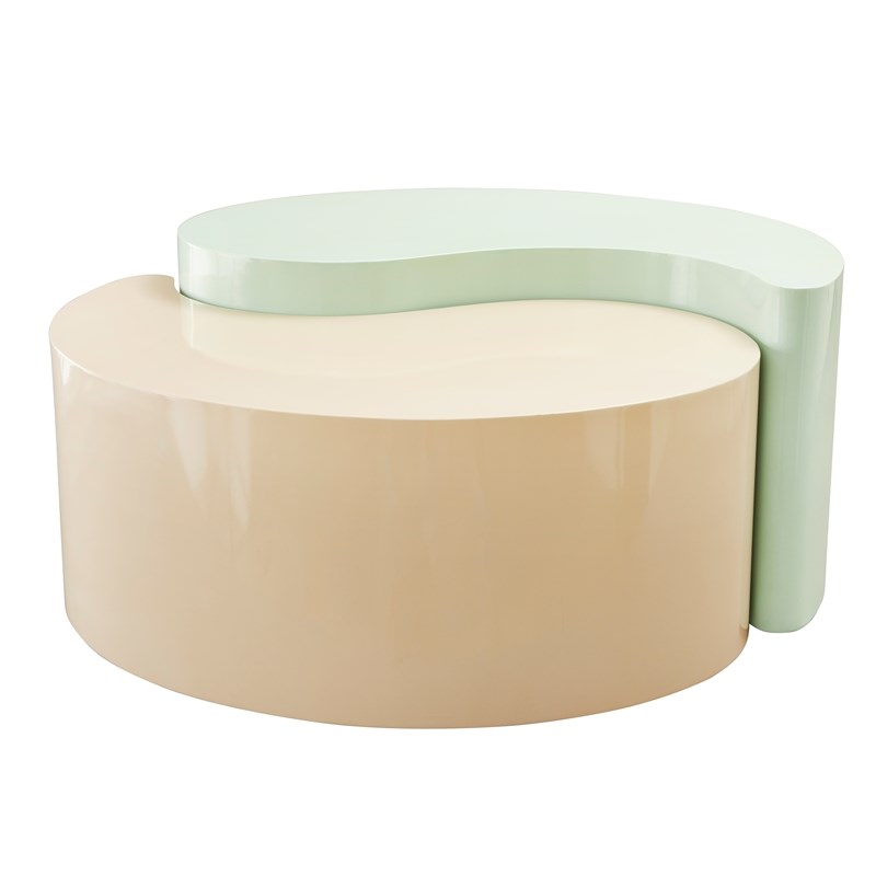 Ying Yang Modern Iron Sheet Frame Round Coffee Table in Mint and Taupe