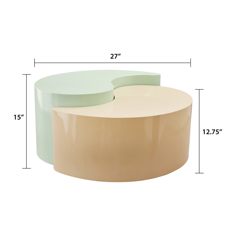 Ying Yang Modern Iron Sheet Frame Round Coffee Table in Mint and Taupe
