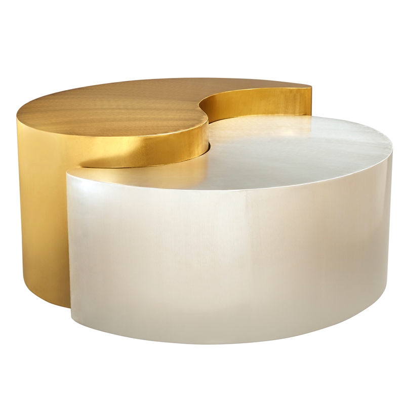 Ying Yang Modern Iron Sheet Frame Round Coffee Table in Gold and Silver