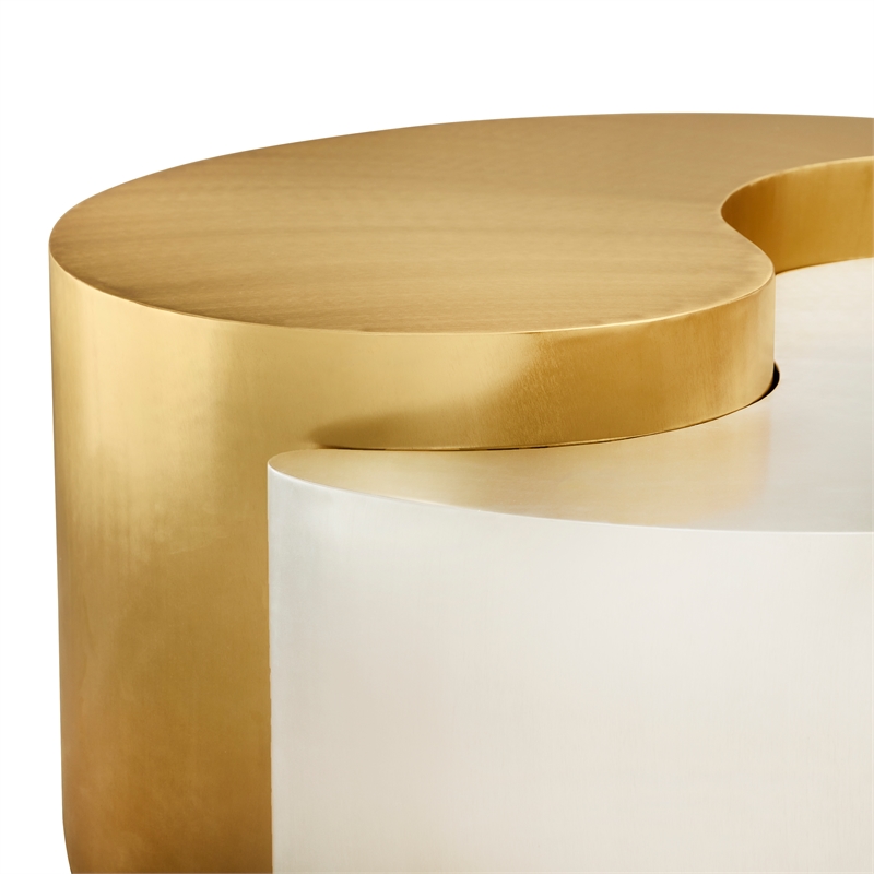 Ying Yang Modern Iron Sheet Frame Round Coffee Table in Gold and Silver