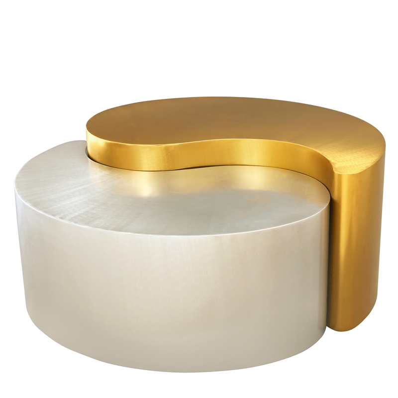 Ying Yang Modern Iron Sheet Frame Round Coffee Table in Gold and Silver