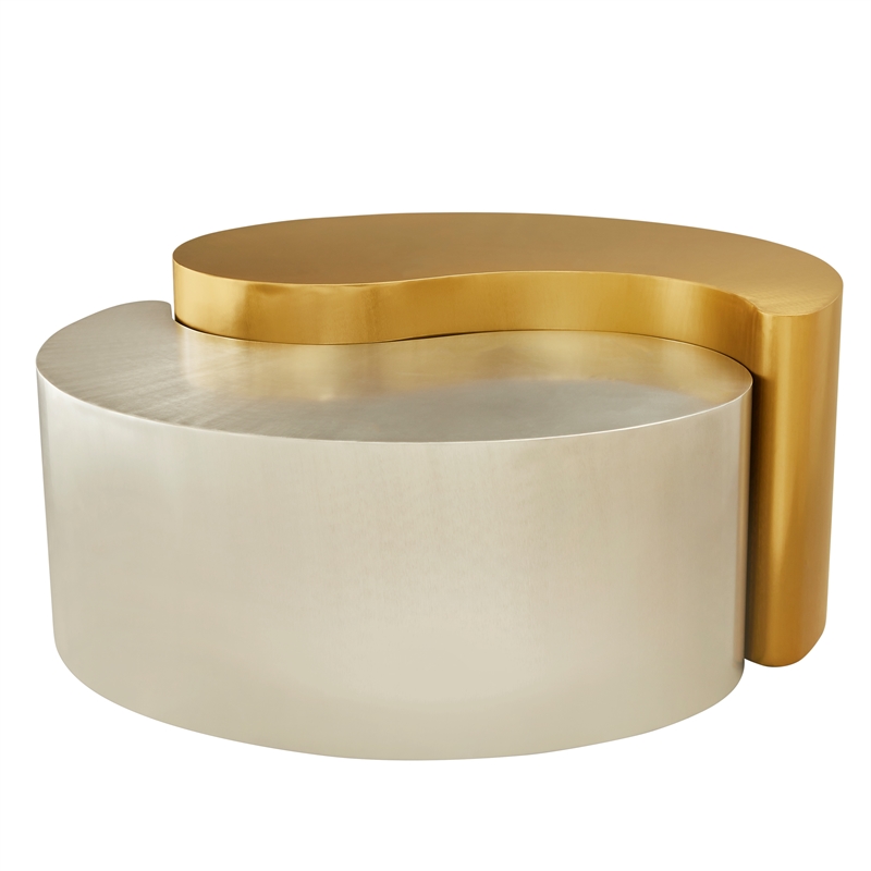 Ying Yang Modern Iron Sheet Frame Round Coffee Table in Gold and Silver