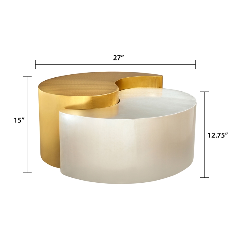 Ying Yang Modern Iron Sheet Frame Round Coffee Table in Gold and Silver