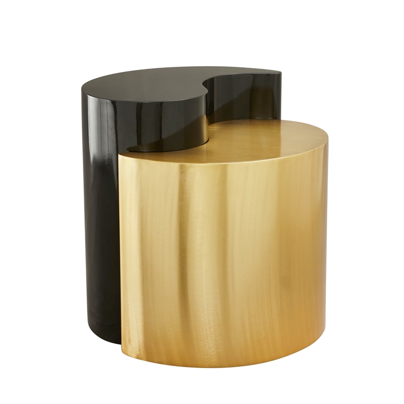 Ying Yang Modern Style End Table Made with Iron Sheet Frame in Black & Gold