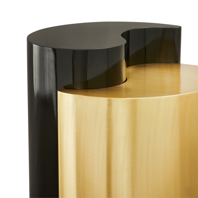 Ying Yang Modern Style End Table Made with Iron Sheet Frame in Black & Gold