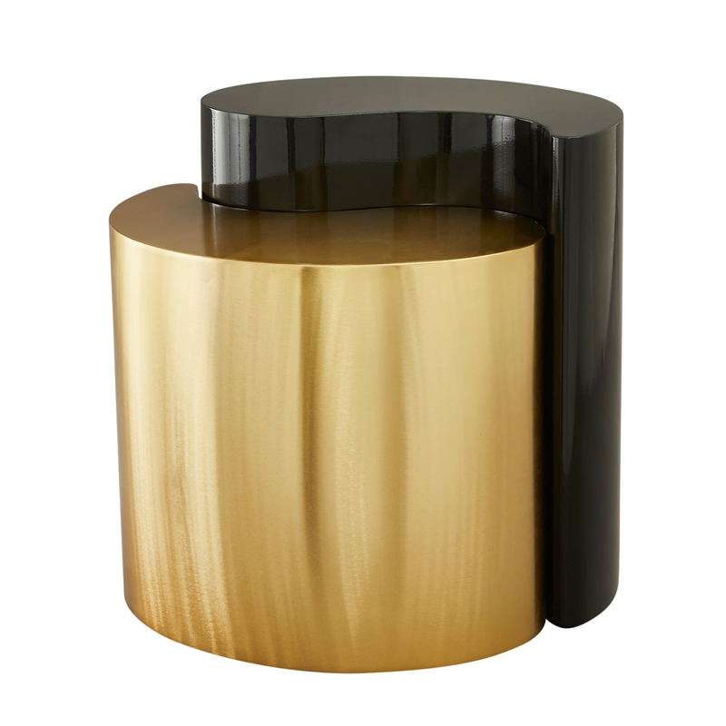 Ying Yang Modern Style End Table Made with Iron Sheet Frame in Black & Gold
