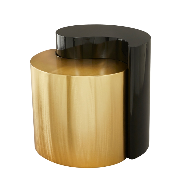 Ying Yang Modern Style End Table Made with Iron Sheet Frame in Black & Gold