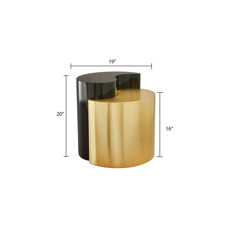 Ying Yang Modern Style End Table Made with Iron Sheet Frame in Black & Gold