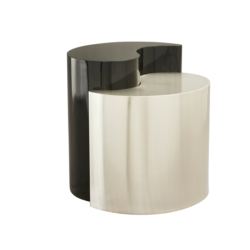 Ying Yang Modern Style End Table Made with Iron Sheet Frame in Black & Silver