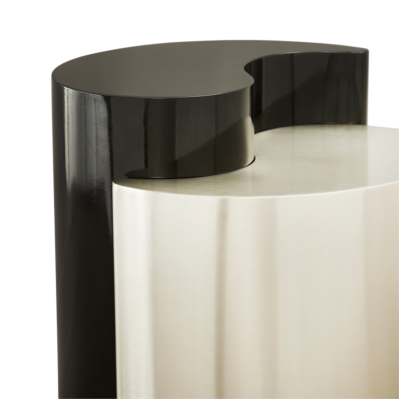 Ying Yang Modern Style End Table Made with Iron Sheet Frame in Black & Silver