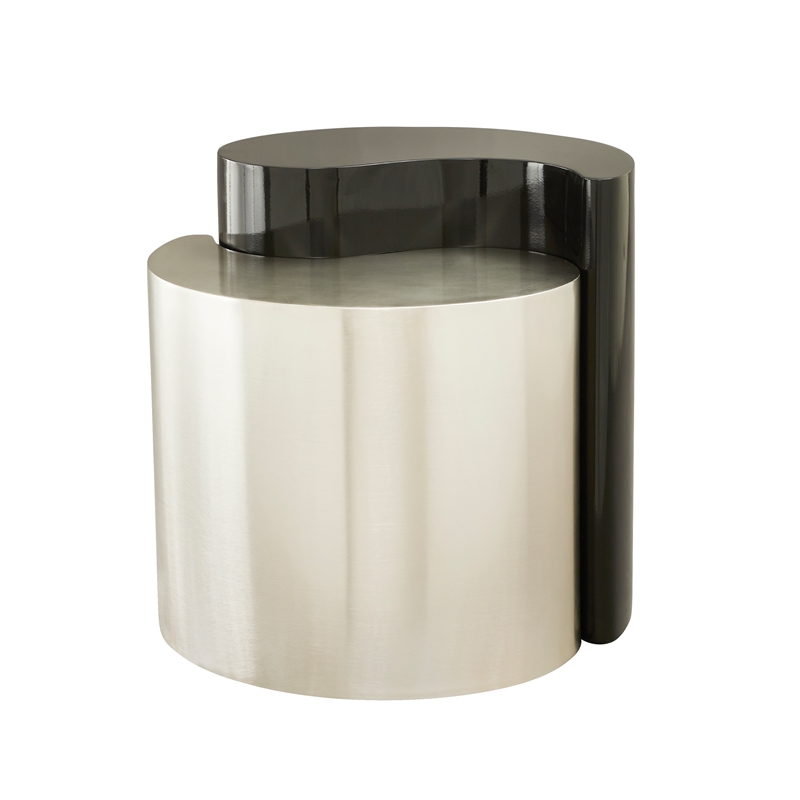 Ying Yang Modern Style End Table Made with Iron Sheet Frame in Black & Silver
