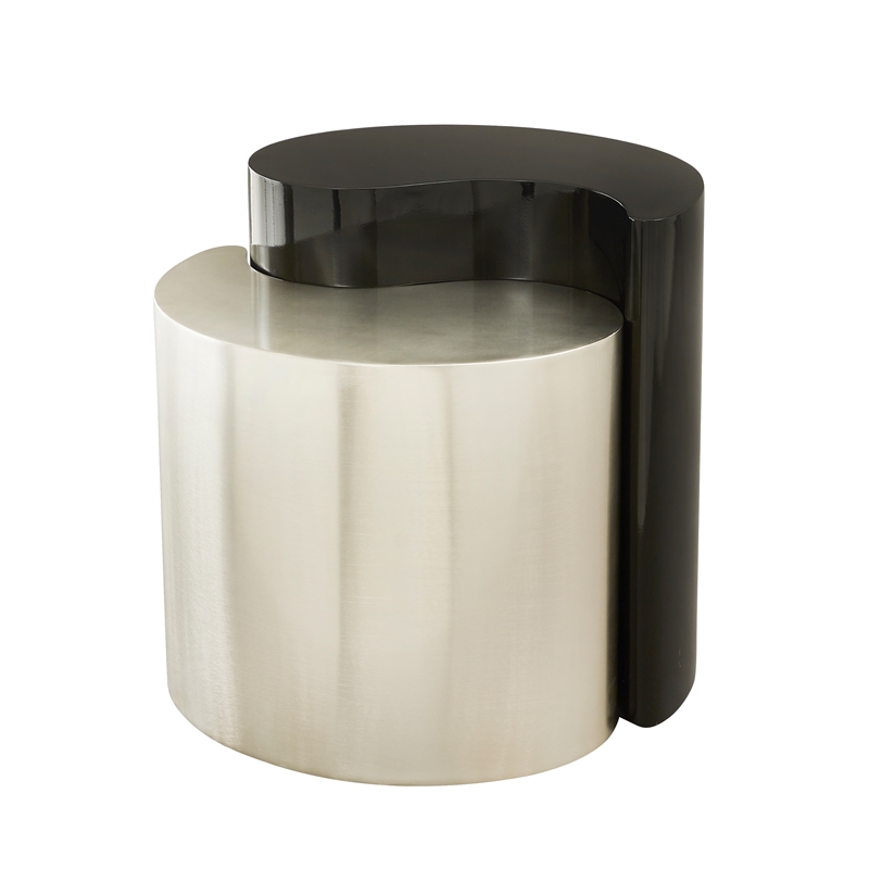 Ying Yang Modern Style End Table Made with Iron Sheet Frame in Black & Silver