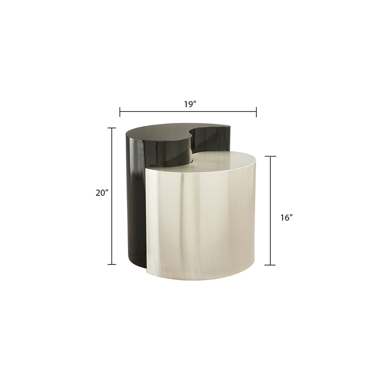 Ying Yang Modern Style End Table Made with Iron Sheet Frame in Black & Silver