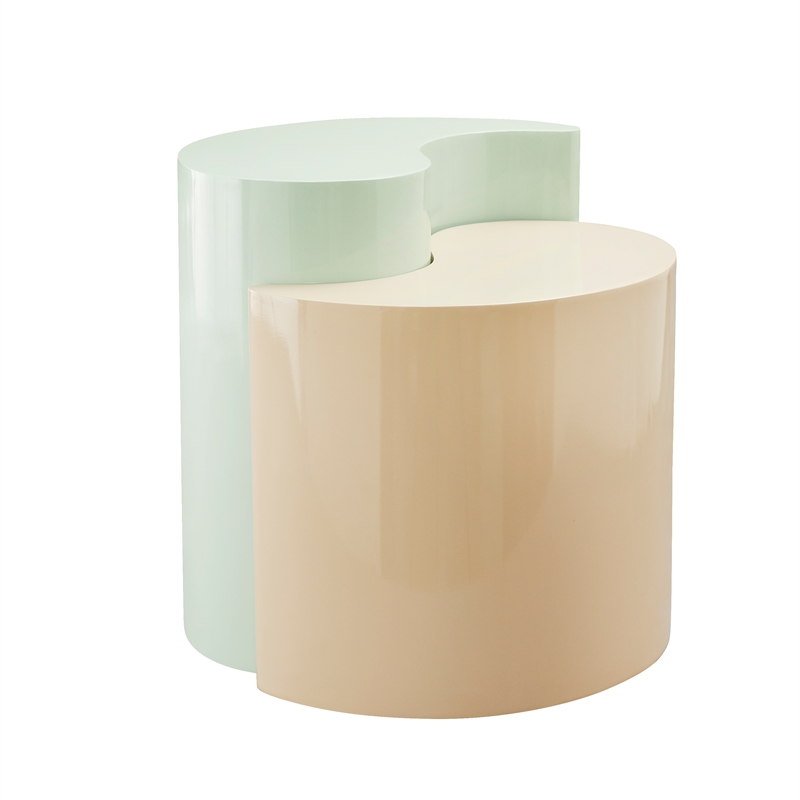 Ying Yang Modern Style End Table Made with Iron Sheet Frame in Mint & Taupe