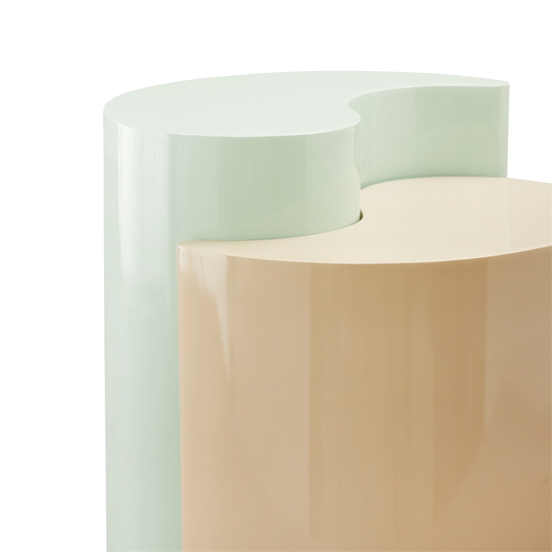 Ying Yang Modern Style End Table Made with Iron Sheet Frame in Mint & Taupe
