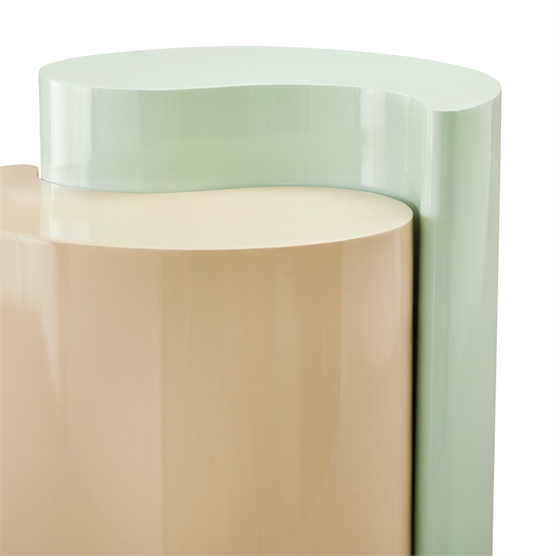 Ying Yang Modern Style End Table Made with Iron Sheet Frame in Mint & Taupe