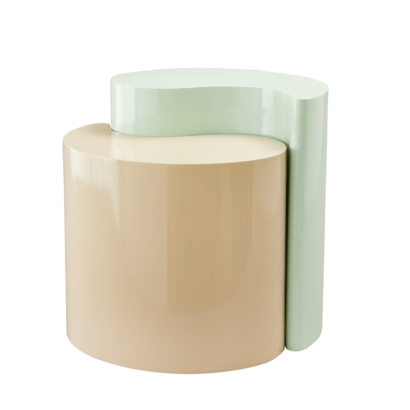 Ying Yang Modern Style End Table Made with Iron Sheet Frame in Mint & Taupe