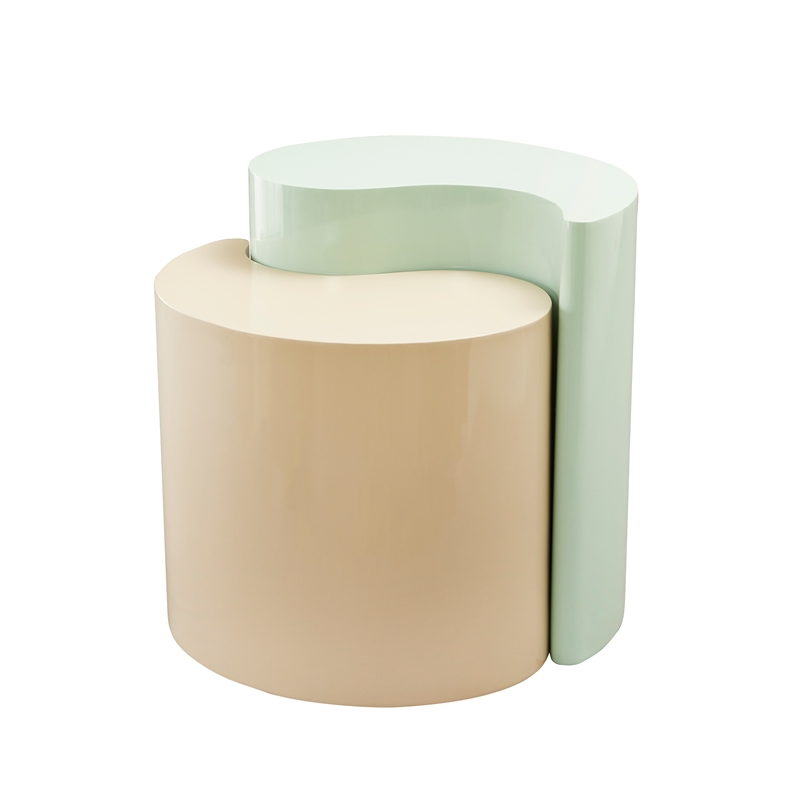 Ying Yang Modern Style End Table Made with Iron Sheet Frame in Mint & Taupe