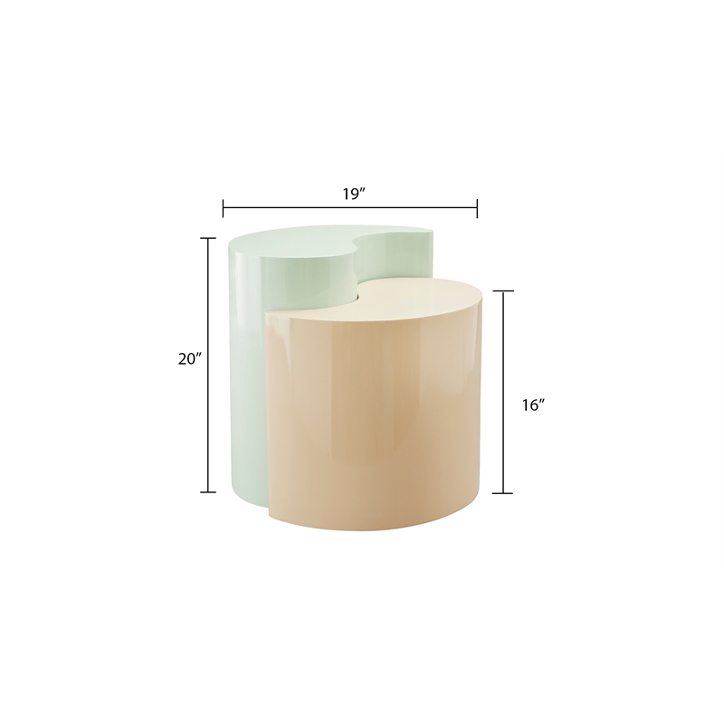Ying Yang Modern Style End Table Made with Iron Sheet Frame in Mint & Taupe