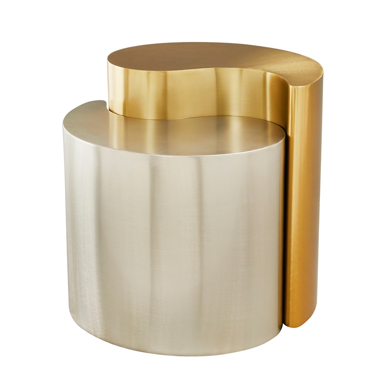 Ying Yang Modern Style End Table Made with Iron Sheet Frame in Gold & Silver