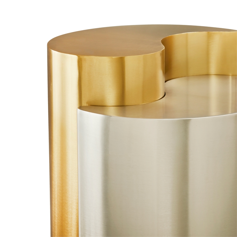 Ying Yang Modern Style End Table Made with Iron Sheet Frame in Gold & Silver