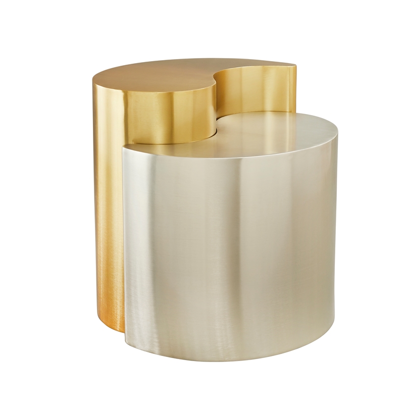 Ying Yang Modern Style End Table Made with Iron Sheet Frame in Gold & Silver