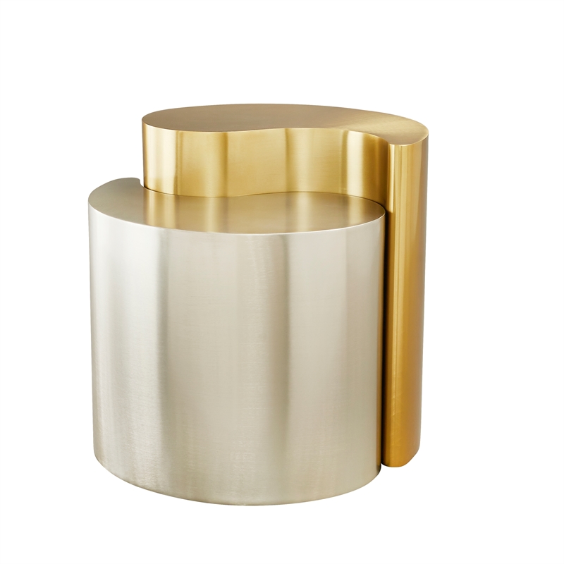 Ying Yang Modern Style End Table Made with Iron Sheet Frame in Gold & Silver