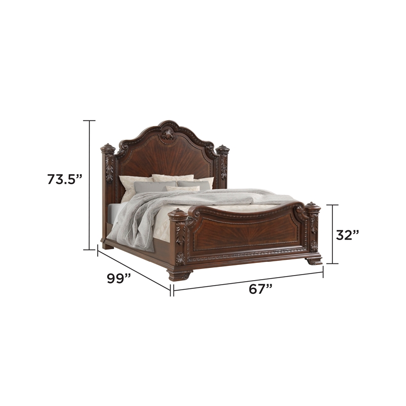 Vintage Traditional Style Queen Bed Made With Wood in Walnut