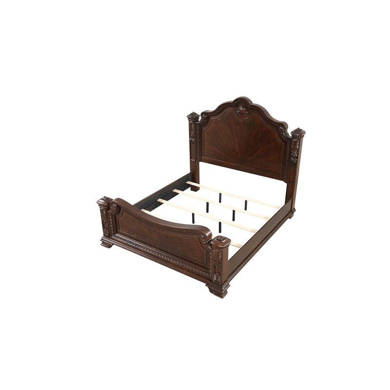 Vintage Traditional Style Queen Bed Made With Wood in Walnut