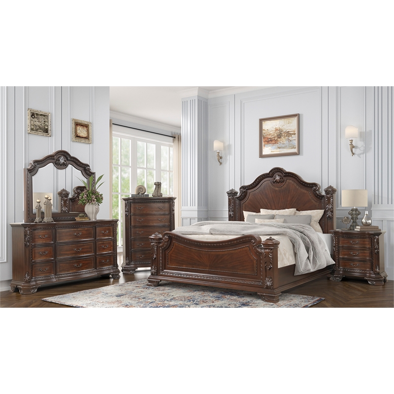 Vintage Traditional Style 5-Drawer Chest Made With Wood in Walnut