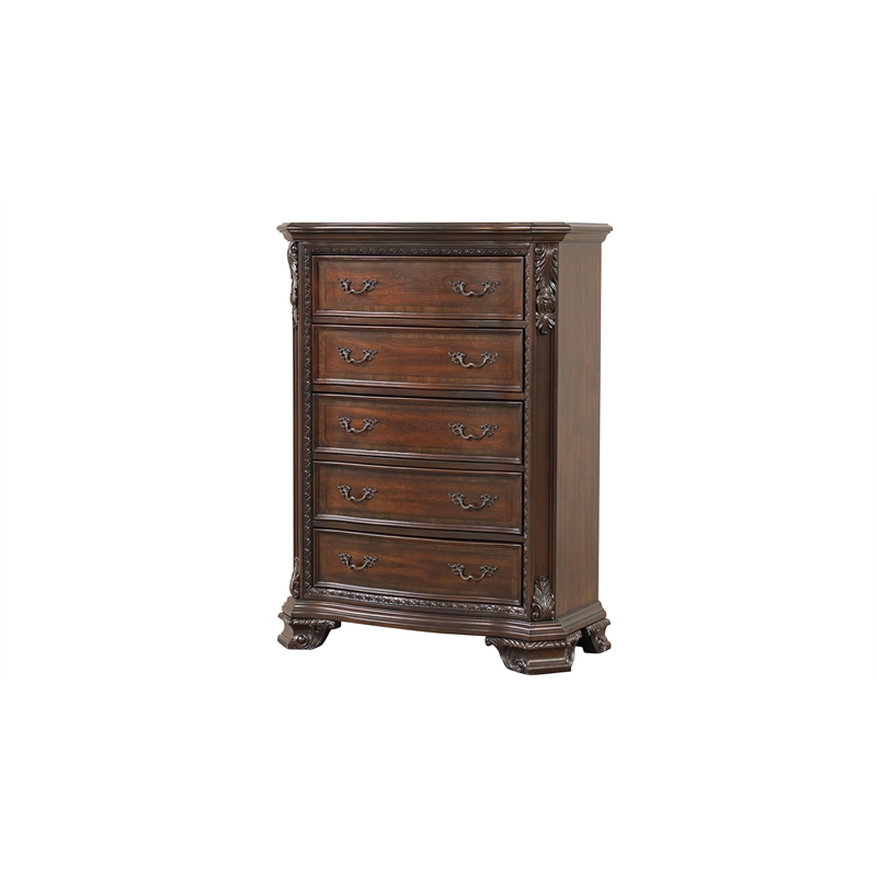Vintage Traditional Style Queen 5PC Bedroom Set Made With Wood in Walnut