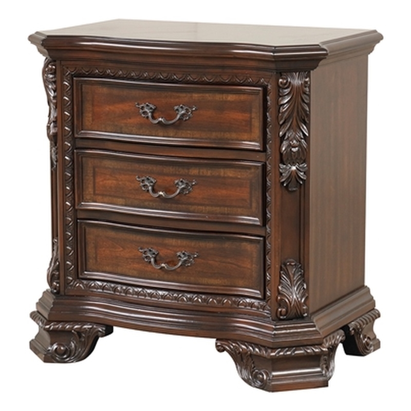 Vintage Traditional Style 3-Drawer Nightstand Made With Wood in Walnut