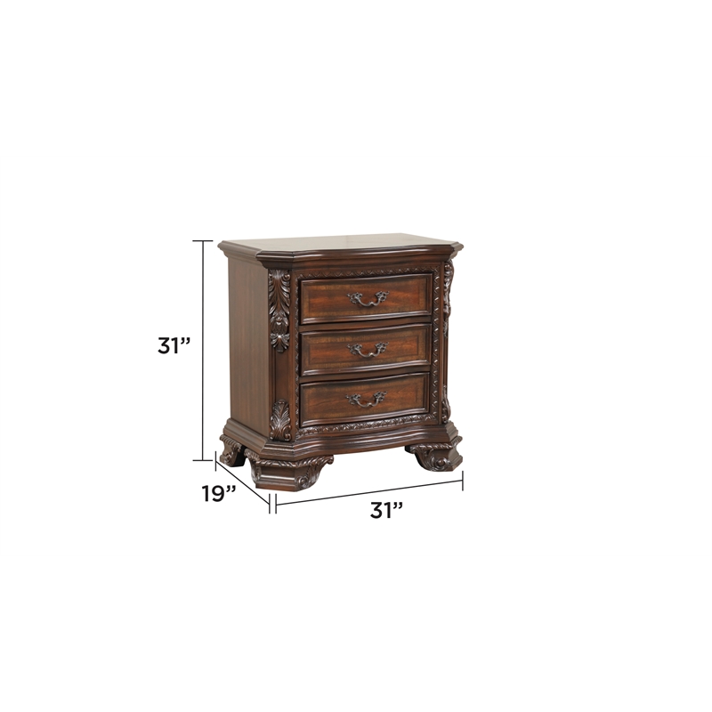 Vintage Traditional Style 3-Drawer Nightstand Made With Wood in Walnut