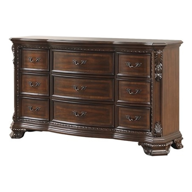 Vintage Traditional Style 9-Drawer Dresser Made With Wood in Walnut
