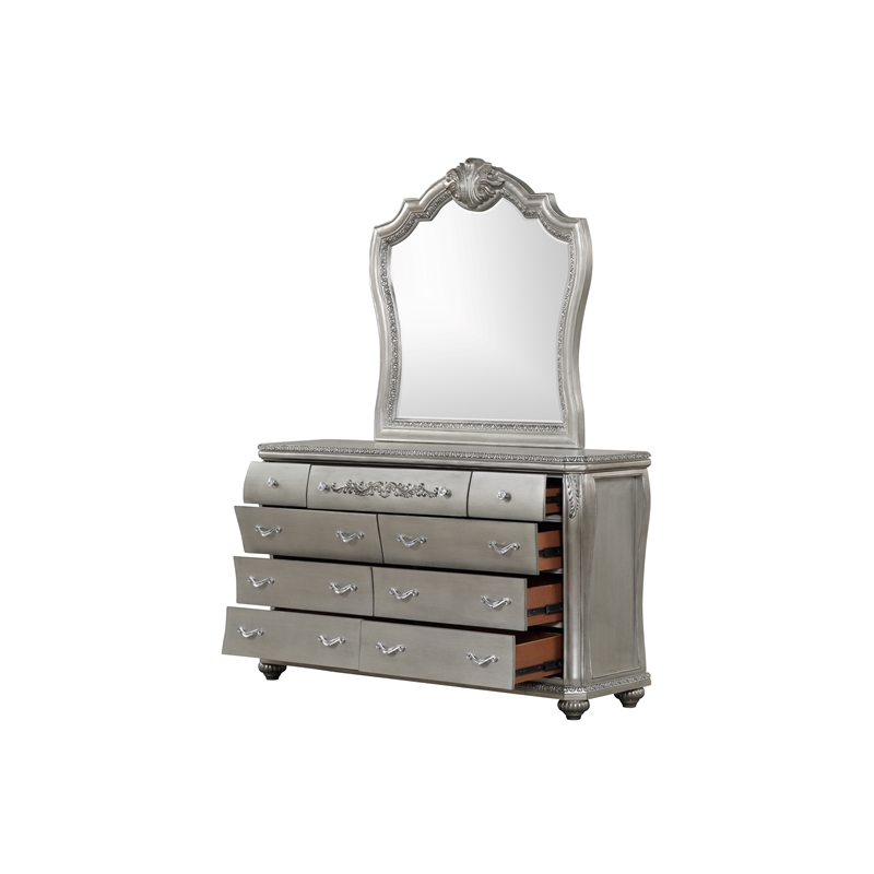 Destiny Traditional Style Designed Mirror Made With Wood in Silver color