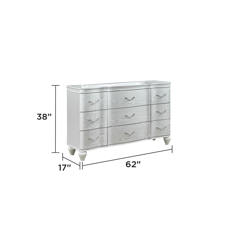 Landmark Traditional Style  9-Drawer Desser Made With Wood in Silver
