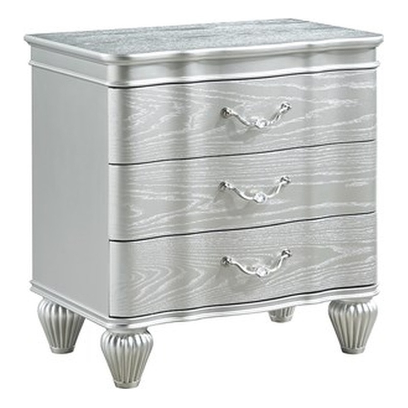 Landmark Traditional Style 3-Drawer Nightstand Made With Wood in Silver color