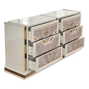 Omary Traditional Style Dresser with gold Accent made with Wood in Beige