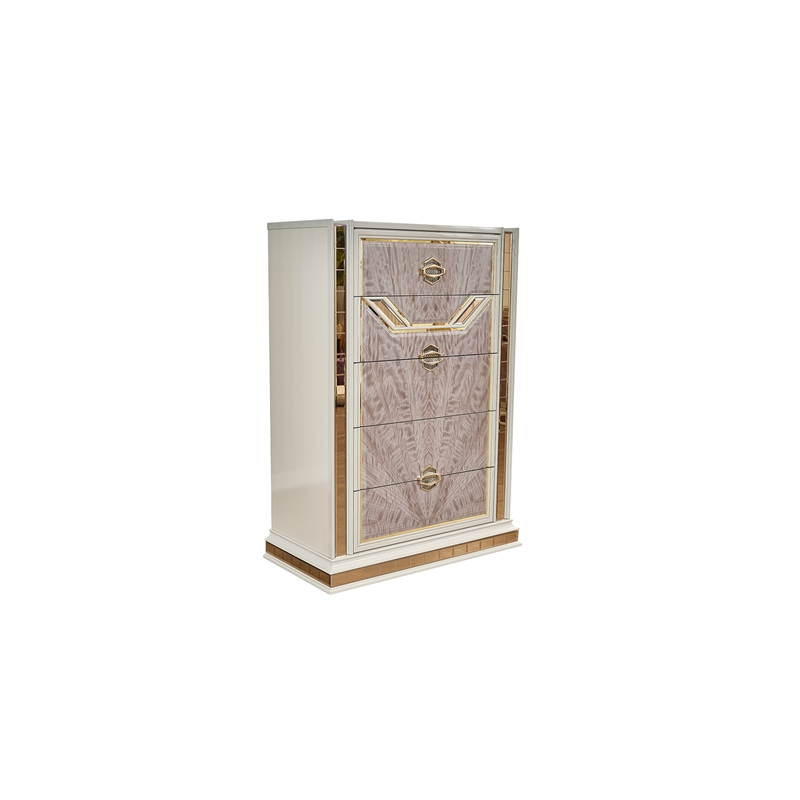 Omary Traditional Style Chest with gold Accent made with Wood in Beige