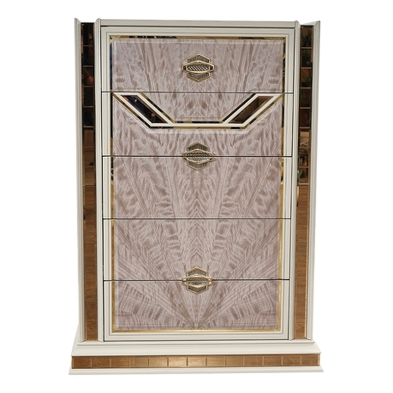 Omary Traditional Style Chest with gold Accent made with Wood in Beige