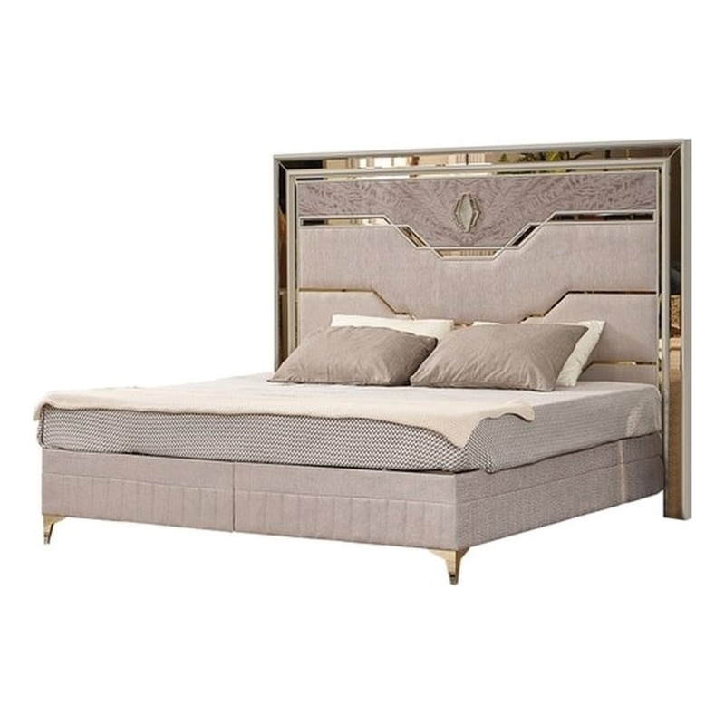 Omary Traditional Style king Size Bed with gold Accent made with Wood in Beige