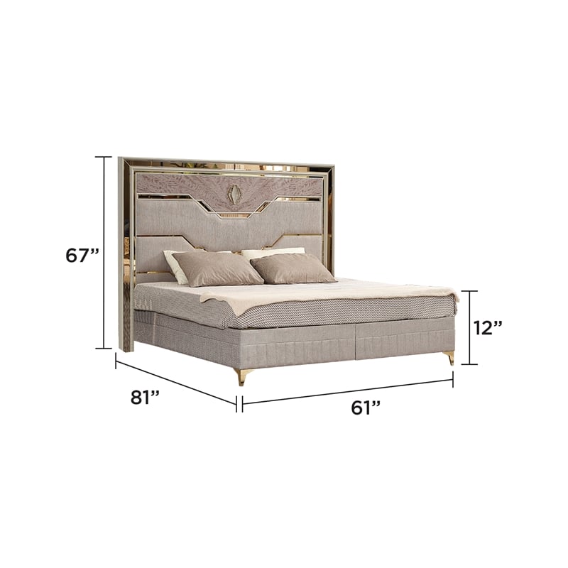 Omary Traditional Style Queen Size Bed with gold Accent made with Wood in Beige