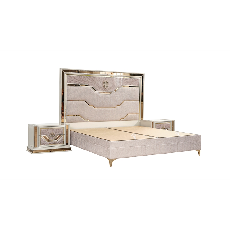 Omary Traditional Style Queen Size Bed with gold Accent made with Wood in Beige