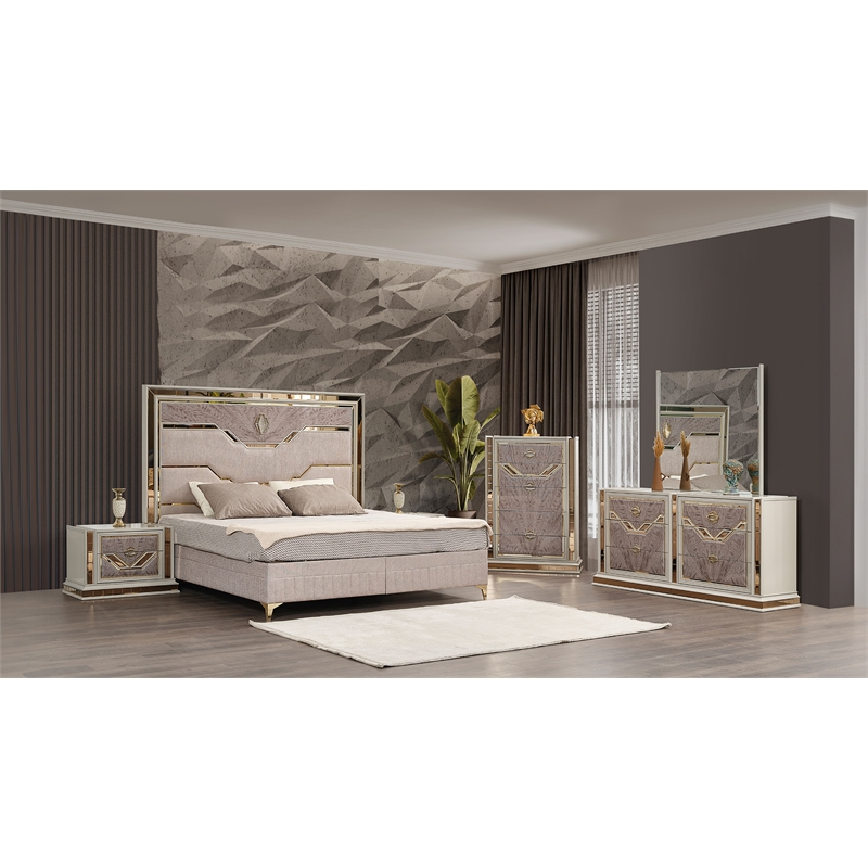 Omary Traditional Style king 5Pc Bedroom Set made with Wood in Beige