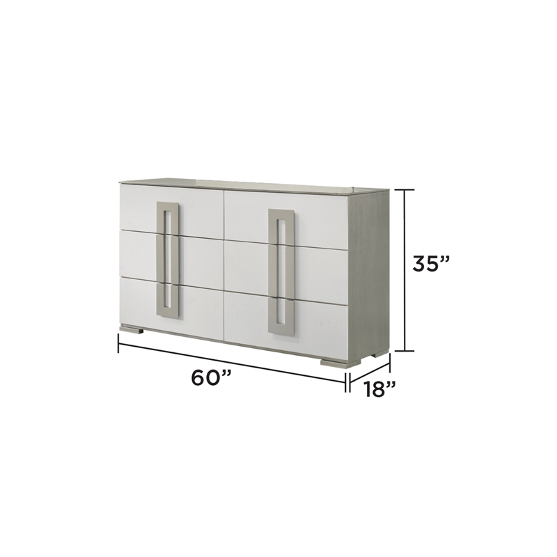 Olivia Contemporary Style Dresser with Metallic Accents Made with wood in White