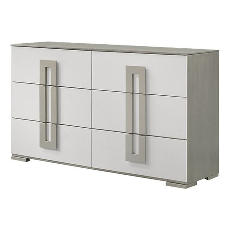 Olivia Contemporary Style Dresser with Metallic Accents Made with wood in White
